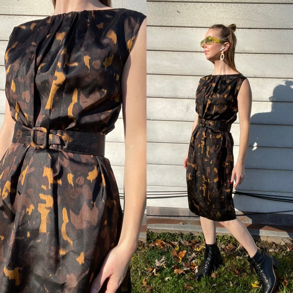 SIZE L | Vintage Handmade Silk Dress with Matching Belt | CL31